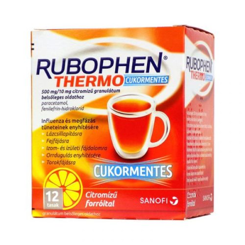 Rubophen Thermo cukormentes 500 mg/10mg citromízű granulátum belsődleges oldathoz 12x
